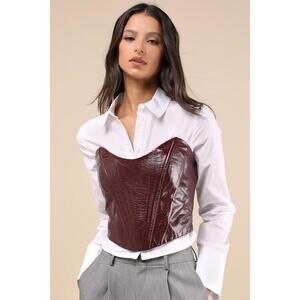 Lulus Certified Bombshell Burgundy Vegan Leather Strapless Bustier Top Red